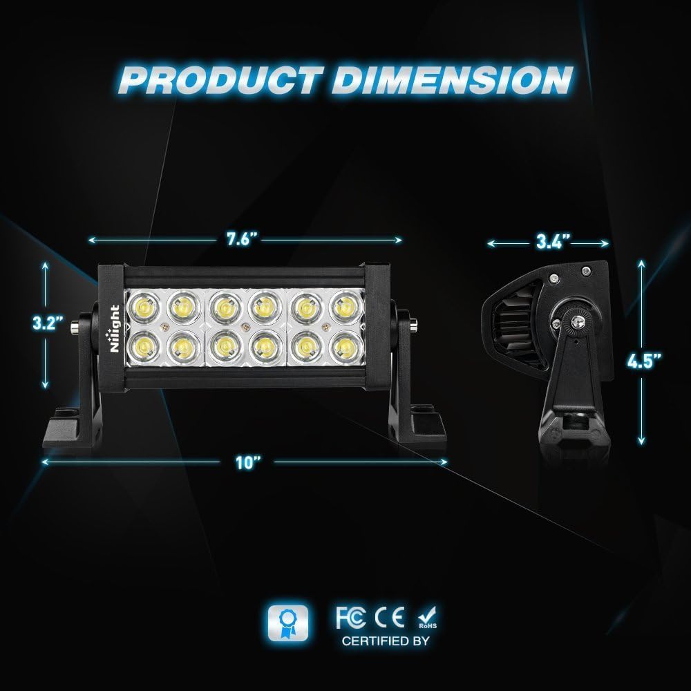 7Inch 36W Spot LED Light Bar Led Off Road Driving Lights Fog Lamps and 1PC 16AWG Wiring Harness Kit- 2 Leads