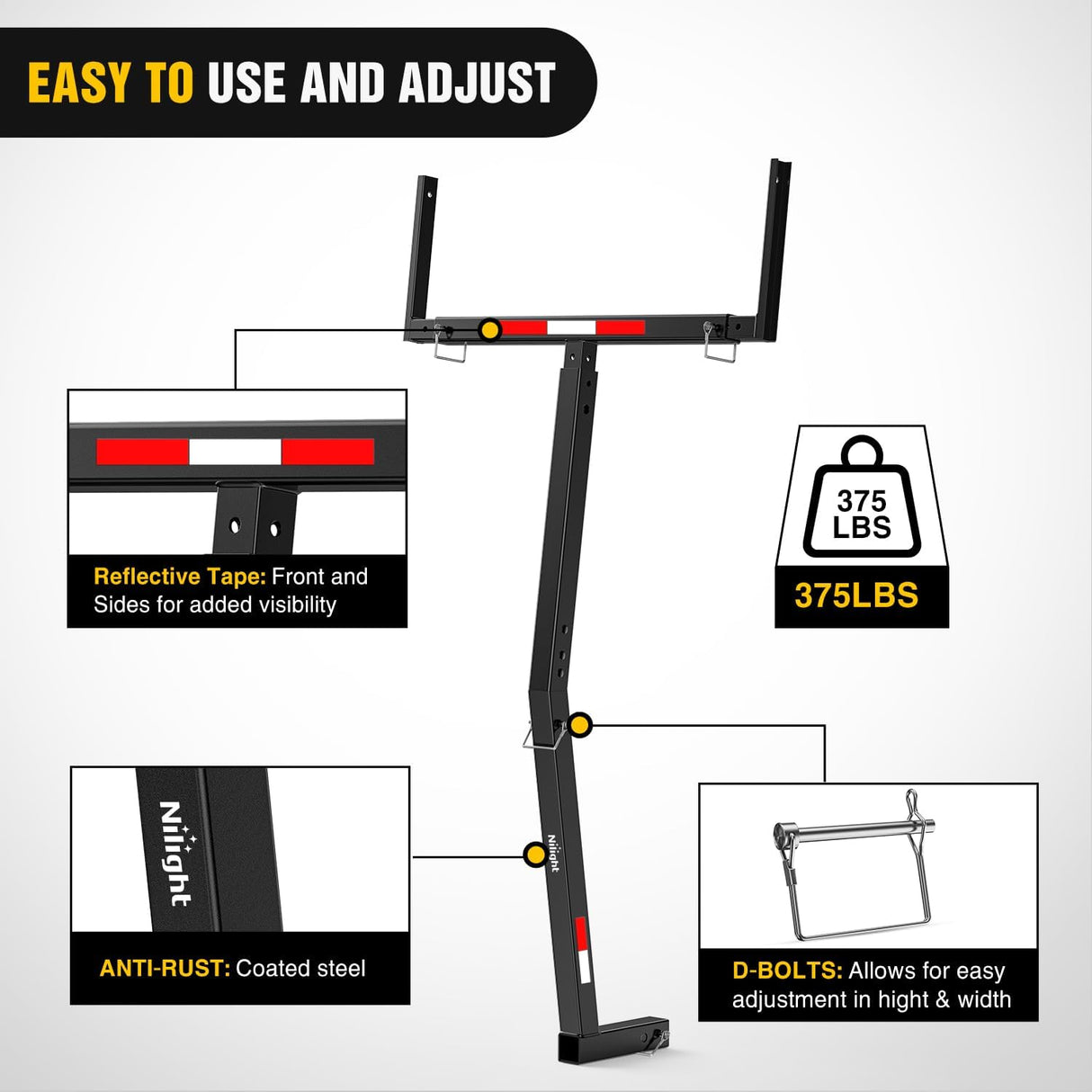Truck Bed Extender w/Straps & Receiver Tightener & Flag, Fits 2-inch Hitch Receiver, 2-in 1 Pickup Hitch Mount Truck Bed Extension for Rack, SUV, Lumber, Ladder, Canoe, Boat, Kayak, Pipes