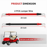 2PCS 4 AWG 24 Inch Golf Cart Battery Cable Kit Pure Copper for EZGO TXT | Heavy Duty Pure Copper AC/DC Wire Kits with Tinned Copper Lugs for 36V/48V EZGO TXT 1994-up