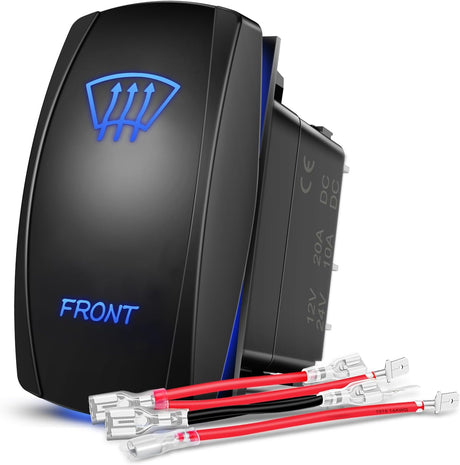 Front Rocker Switch Led Light Bar 5 Pin Laser On Off SPST Switches 20A/12V 10A/24V Blue with Jumper Wires Set for Cars Trucks Boats ATVs UTVs RVs