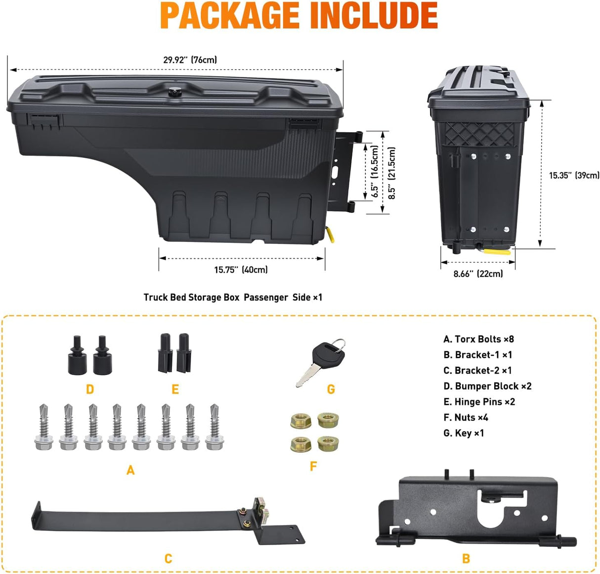 Truck Bed Tool Box Passenger Side Truck Tool Box Fit for Dodge Ram 1500 2500 3500 2002-2018 ABS Swing Case Truck Bed Storage Box w Lockable Lid Waterproof Wheel Well Toolbox, without Rambox