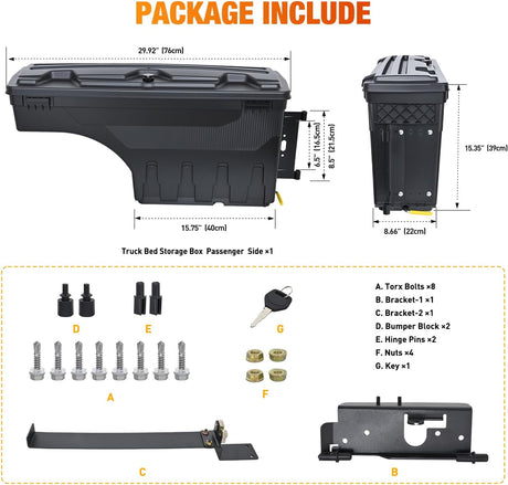 Truck Bed Tool Box Passenger Side Truck Tool Box Fit for Dodge Ram 1500 2500 3500 2002-2018 ABS Swing Case Truck Bed Storage Box w Lockable Lid Waterproof Wheel Well Toolbox, without Rambox