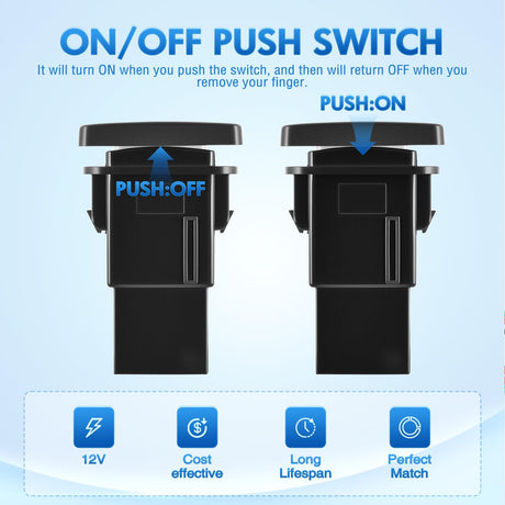 Horn Push Button Switch 12V (ON) Off Momentary Switches with Connector Wire Kit 1.28 Inch x 0.87 Inch Replacement for Toyota Sequoia Highlander Tacoma Tundra 4Runner RAVR Yaris
