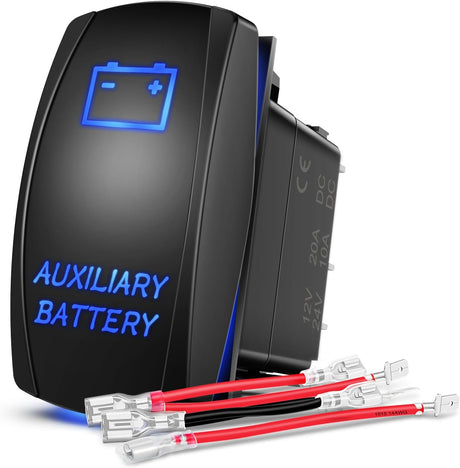 Auxiliary Battery Rocker Switch Led Light Bar 5 Pin Laser On Off SPST Switches 20A/12V 10A/24V Blue with Jumper Wires Set for Cars Trucks Boats ATVs UTVs RVs
