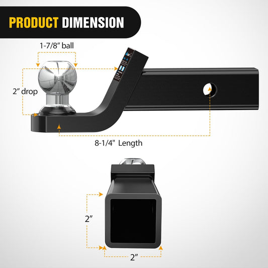 Fusion Trailer Hitch Mount with 1-7/8" Trailer Ball 5/8" Hitch Pin Clip 2" Drop Nilight