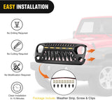 Front Grill Cover for 2007 2008 2009 2010 2011 2012 2013 2014 2015 2016 2017 2018 Wrangler JK/JKU Rubicon & Sahara Sport with LED Amber Lights Black
