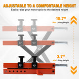 Motorcycle Lift 1100 LBS ATV Scissor Jacks with Saddle Safety Pin Crank Handle 3.7 Inch-15.7 Inch Hoist Stand Heavy Duty Steel Lifter Jack for Motorcycles Dirt Bike Garage Storage Repair Tool, Orange