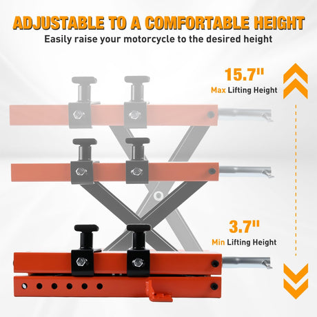 Motorcycle Lift 1100 LBS ATV Scissor Jacks with Saddle Safety Pin Crank Handle 3.7 Inch-15.7 Inch Hoist Stand Heavy Duty Steel Lifter Jack for Motorcycles Dirt Bike Garage Storage Repair Tool, Orange