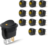 12PCS Round Rocker Switches 12V 24V 20A Yellow LED Toggle swtiches SPST 3 Pin 2 Position for Car Truck Vehicle Boat Marine Rocker On Off Control