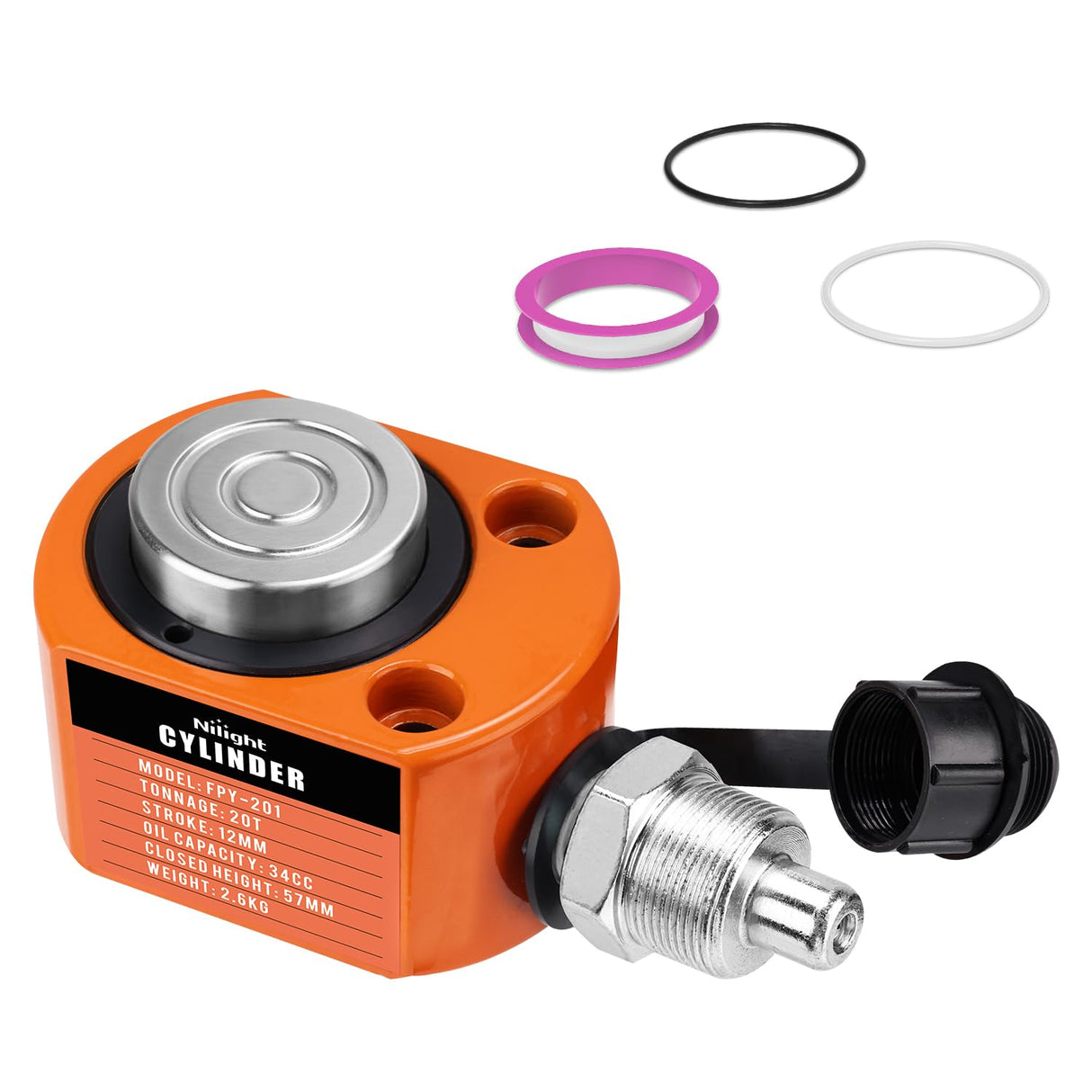 20 Ton Hydraulic Cylinder Jack Porta Power Ram, Heavy Duty Low Profile 0.47 Inch Stroke Automatically Retract Mini Jack Ram Single Acting Lifting Cylinders for Machinery Shipbuilding, Orange
