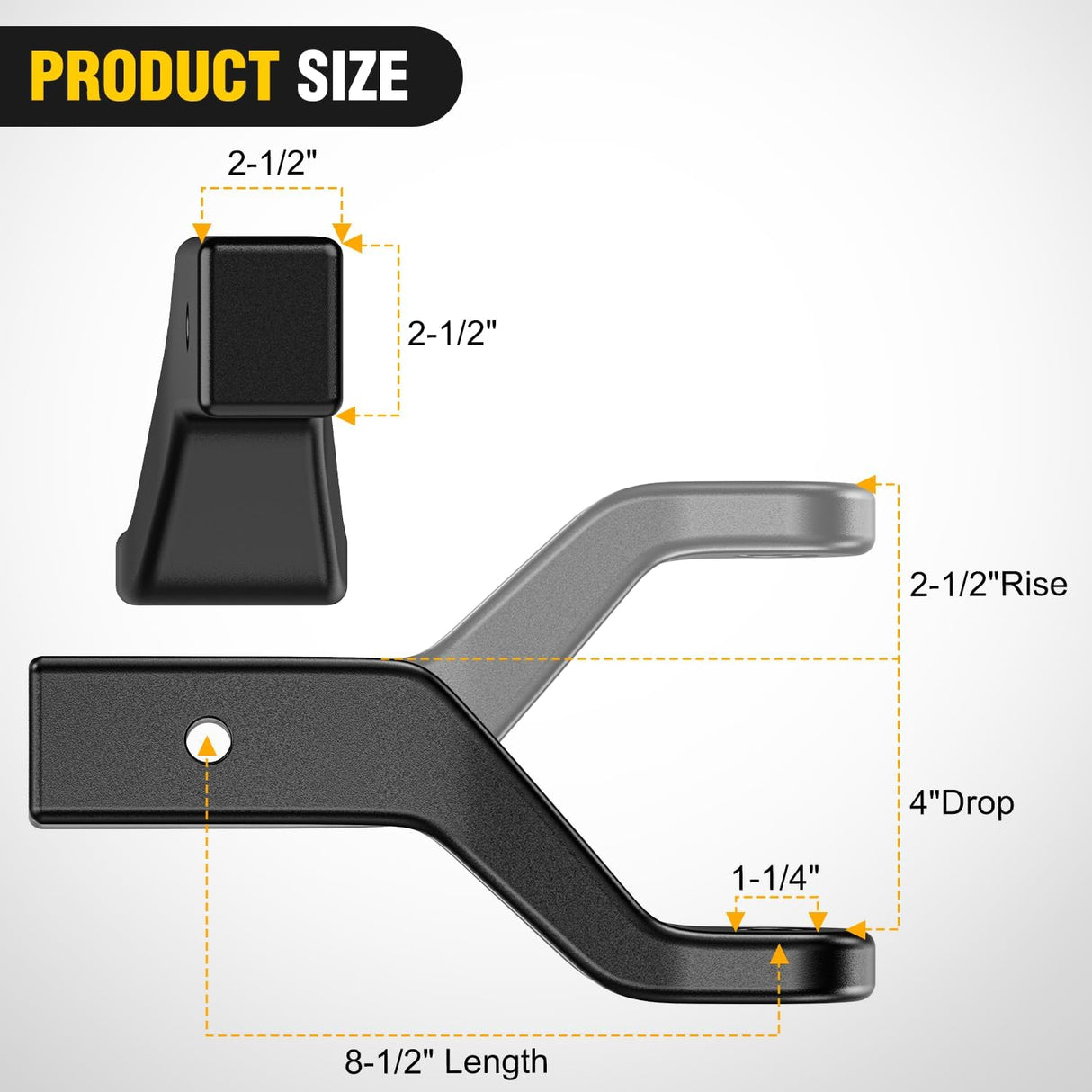 Trailer Hitch Ball Mount Fits 2-1/2 Inch Receiver Square | with 5/8 Inch Hitch Pin Clip 15000 lbs 4 Inch Drop, 2-1/2 Inch Rise, 1-1/4-Inch Hole, Gloss Black Powder Coat