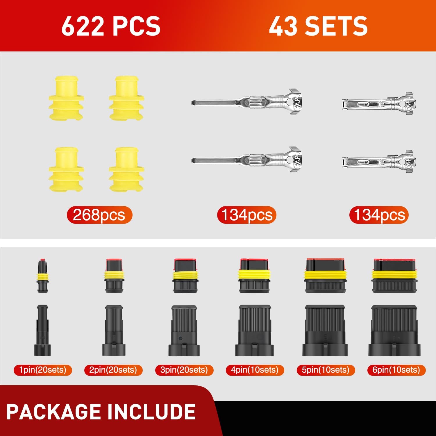 622PCS 1 2 3 4 5 6 Pin Electrical Connector ‎Plug Male Female Terminal Wire Connector Nilight