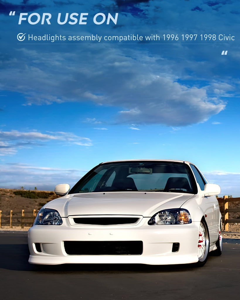 Headlight Assembly Headlight Assembly Black Case Amber Reflector Upgraded Clear Lens For 1996-1998 Honda Civic (Pair)