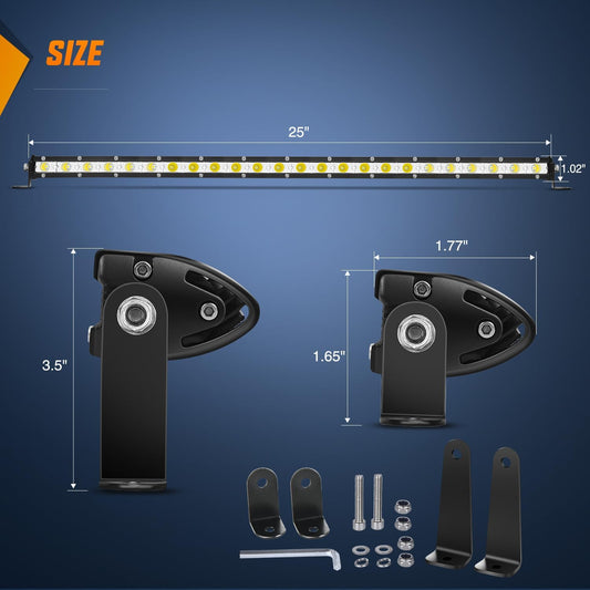 25" 72W 24LED Single Row Ultra-Slim Spot Flood Combo LED Light Bars Nilight