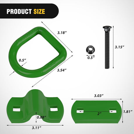 4 PCS D Ring Tie Down Anchor 1/2 Inch Heavy Duty Rings with Screws Bolts on Trailer Truck Bed Cargo 12000 Lbs Break Strength Hook Green