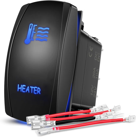 Heater Rocker Switch Led Light Bar 5 Pin Laser On Off SPST Switches 20A/12V 10A/24V Blue with Jumper Wires Set for Cars Trucks Boats ATVs UTVs RVs