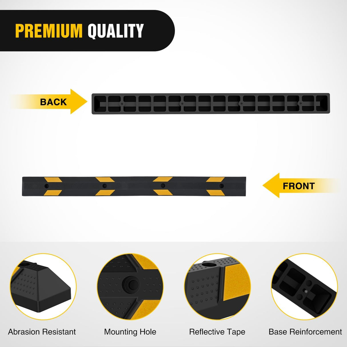 72 Inch Parking Curb - Heavy Duty Rubber Garage Car Stopper Parking Aid with Reflective Strips for Large Vehicles, 2-Pack