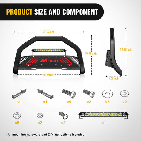 Bull Bar&License Plate Hole with LED Light Bar Compatible with Toyota Tundra 1999-2006 for Toyota Sequoia 2001-2007 Truck Brush Guard, Front Bumper Push Bar w/Grille Skid Plate Light Mount