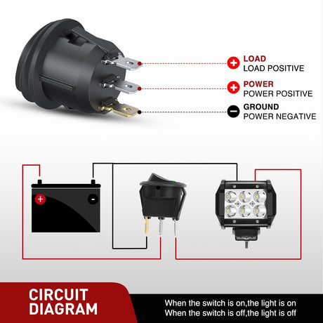 8PCS Round Rocker Switches 12V 24V 20A White LED Toggle swtiches SPST with 16AWG Presoldered Wires 3Pin 2Position for Car Truck Vehicle Boat Marine Rocker On Off Control