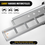 Motorcycle Hitch Carrier 400LBS, Lightweight Robust Aluminum Dirt Bike Hitch Hauler with 55.11 Inch Longer Ramp, Pin Lock, Tie-Down Strap and Tightener, 2 Inch Receiver, 5 Inch Wide Tire