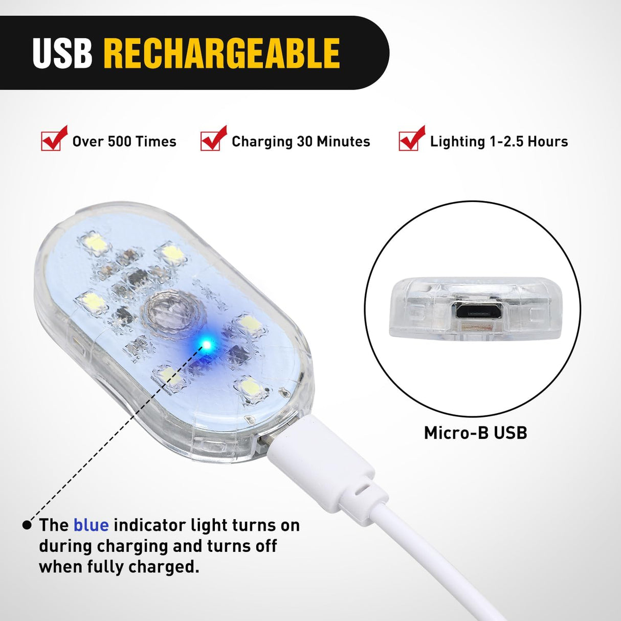 2 PCS White Color Wireless Magnetic LED Interior Lights | USB Rechargeable Universal Mini Sticky Footwell Ambient Atmosphere Reading Lamp with Touch Sensor, Portable Night Lighting