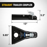 Class III A-Frame Trailer Coupler with Security Latch&Chain fits 2-Inch Hitch Ball for Pickup Trucks, RV, Boat, Camper, 5000LBS Capacity, Black Powder Coated
