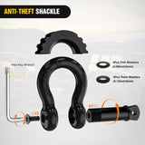 3/4 Inch D Ring Anti-Theft Shackle Tow Hook Jeep Truck SUV ATV UTV | Off Road Recovery Gear 19T 41,887 lbs Break Strength 4.75T WLL Rust-Resistant Anti-Rattle Isolators Heavy Duty Black 2pack