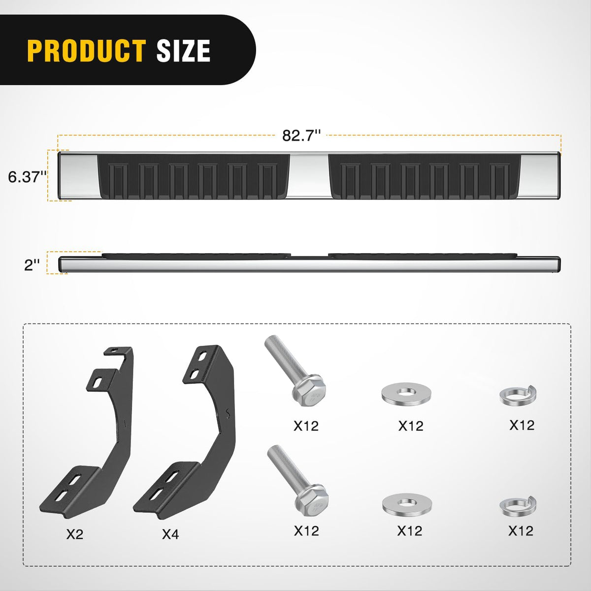 Running Boards for 2005-2023 Toyota Tacoma Double Cab 4 Full Size Doors 6 Inch Stainless Steel Bolt-on Side Step Nerf Bars