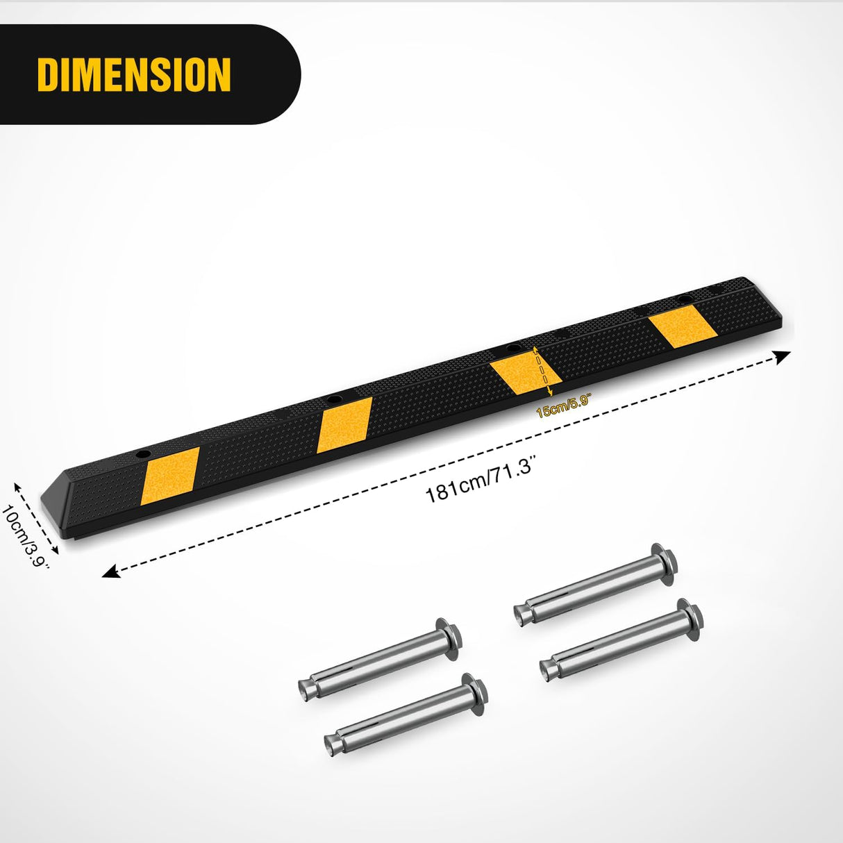 72 Inch Parking Curb - Heavy Duty Rubber Garage Car Stopper Parking Aid with Reflective Strips for Large Vehicles, 2-Pack