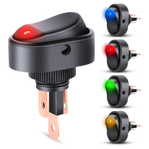 5Pcs 12V 30A Round Toggle LED Switch with Red Yellow Blue Green LED Indicator Nilight