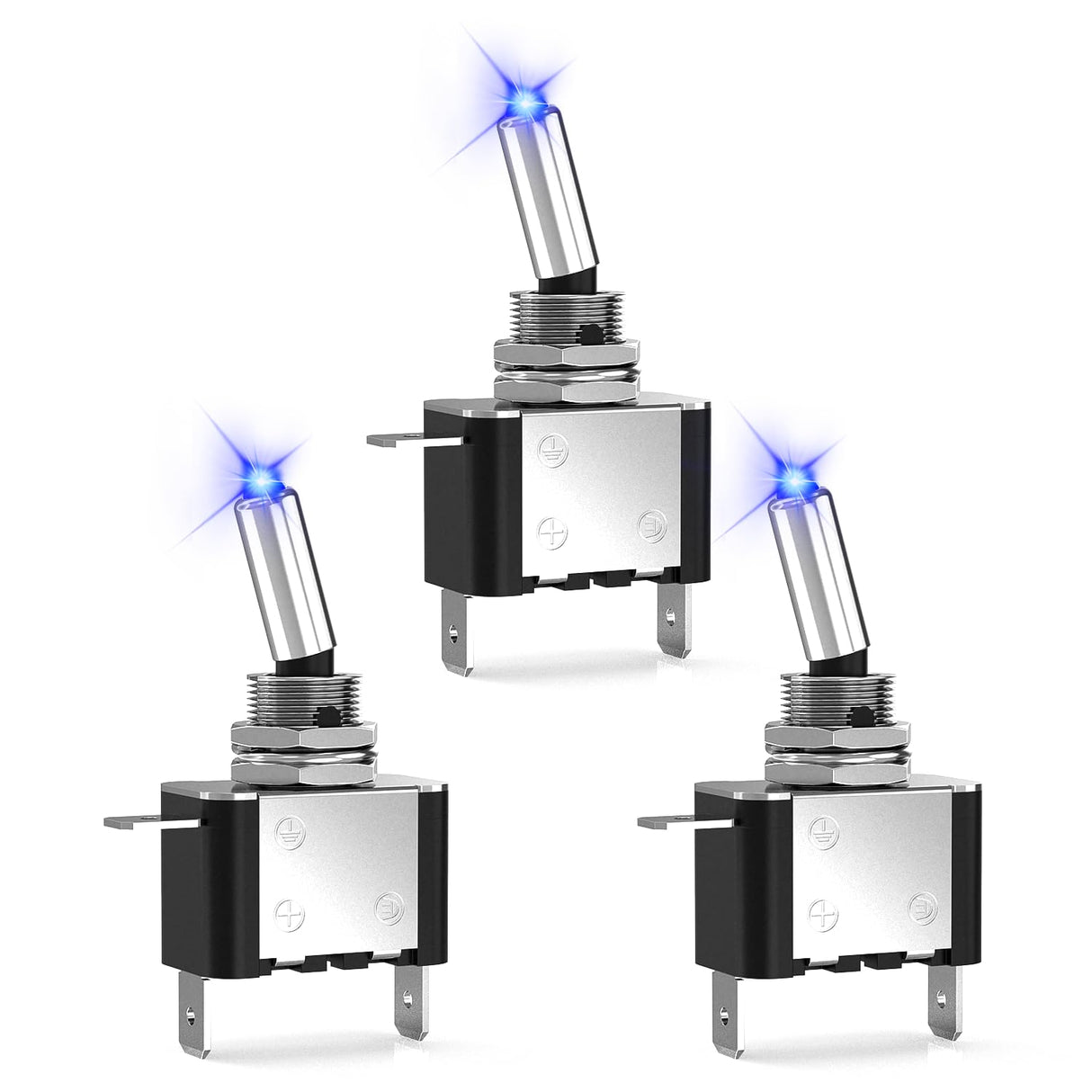 3PCS Blue LED Toggle Switches 12V 20A 3 Pin 2 Position ON Off SPST Heavy Duty Rocker Switch for Auto Car Marine RV Vehicles Truck Boat Dash
