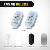 2 PCS White Color Wireless Magnetic LED Interior Lights | USB Rechargeable Universal Mini Sticky Footwell Ambient Atmosphere Reading Lamp with Touch Sensor, Portable Night Lighting