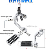 1.25 Inch Motorcycle Highway Pegs For Harley Davidson Touring Road King Street Glide Sportster, Adjustable Long Angled Foot Pegs Clamp Universal For 1-1/4 Inch Engine Guard Crash Bars Highway Footpegs