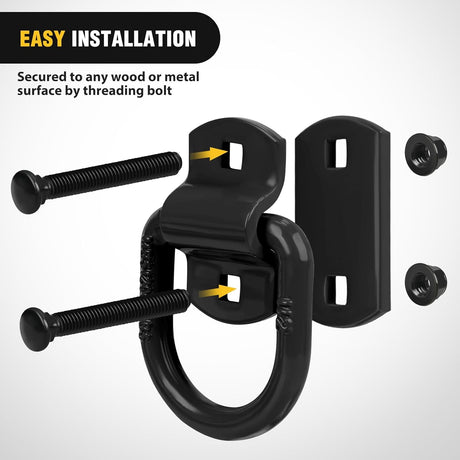 4 PCS D Ring Tie Down Anchor 1/2 Inch Heavy Duty Rings with Screws Bolts on Trailer Truck Bed Cargo 12000 Lbs Break Strength Hook Black