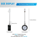 Tire Pressure Gauge 160PSI Heavy Duty Stainless Steel Dual Head Air Pressure Chucks ANSI B40.1 Certified Large 2 Inch Dial Wheel Checker for Truck Semi Truck ATV Motorhome Cars & RV Accessories