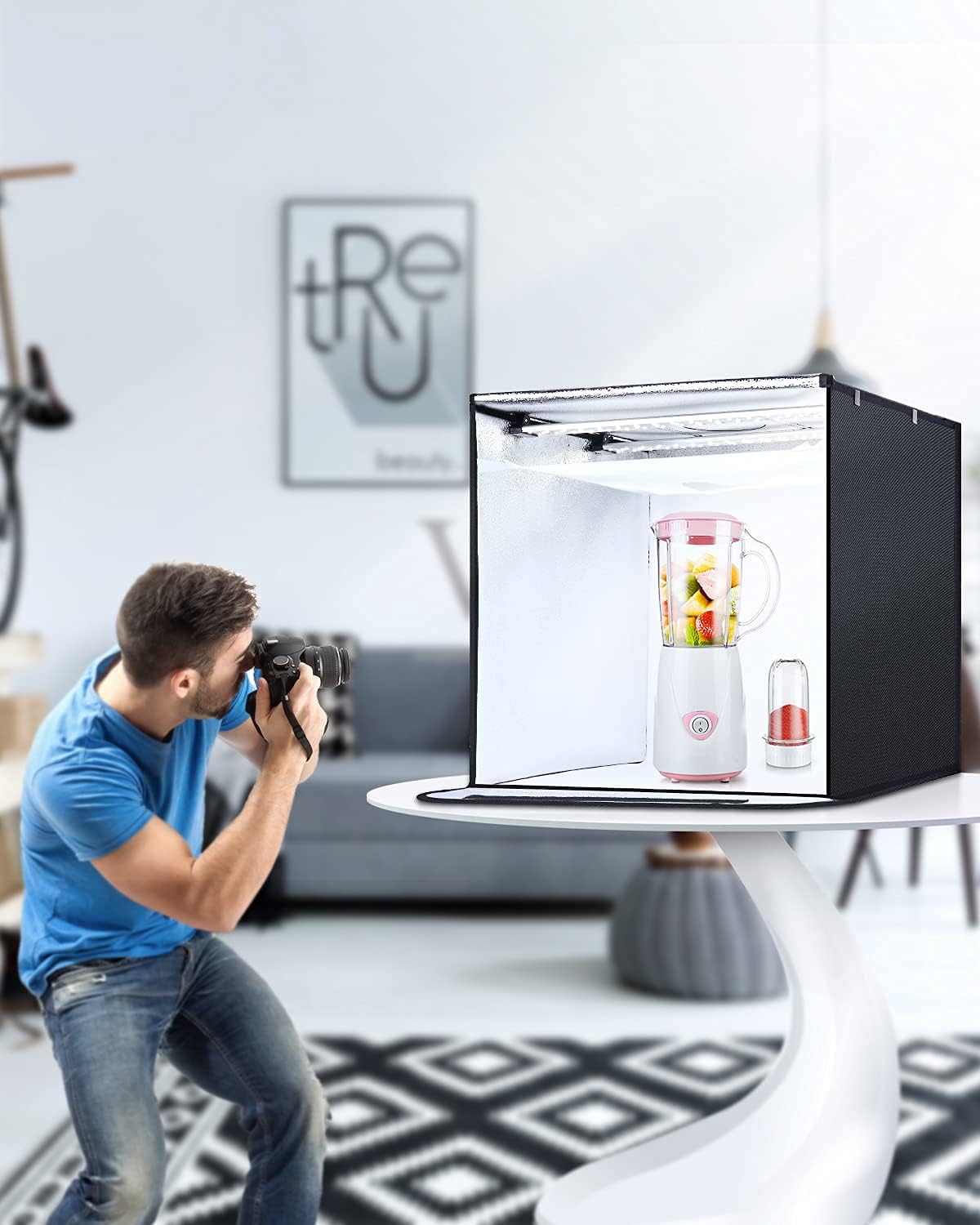 Light Boxes Photo Light Box, 24x24x24 inch Portable Lighting Tent Kit Brightness Adjustable Studio Photography Booth with 126 Large LED Lights CRI95+ with 4 Background for Large Items Shooting