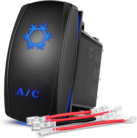 A/C Rocker Switch Led Light Bar 5 Pin Laser On Off SPST Switches 20A/12V 10A/24V Blue with Jumper Wires Set for Cars Trucks Boats ATVs UTVs RVs