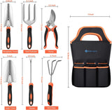 Gardening Tools 7-Piece Heavy Duty Garden Tool Set Gardening Supplies Gifts for Women Men Gardening Hand Tool Kit with Non-Slip Ergonomic Handle, Garden Bag, Pruning Shears, Black Orange