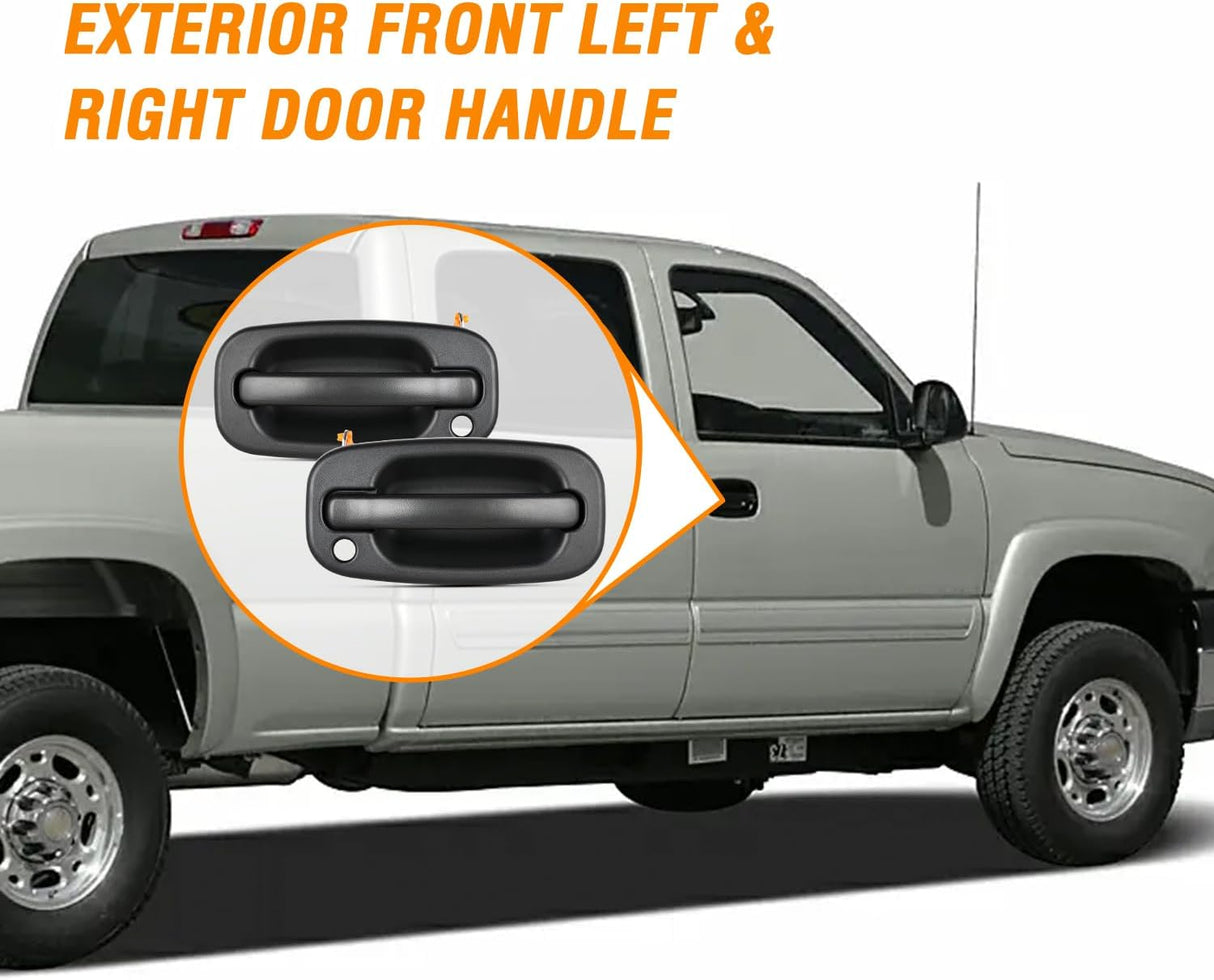 Exterior Front Left Right Car Door Handle with Keyhole Fit for 1999 00 01 02 03 04 05 06 07 Cadillac Escalade Chevy Avalanche Silverado Tahoe GMC Sierra Yukon Denali Replaces#15034985,15034986