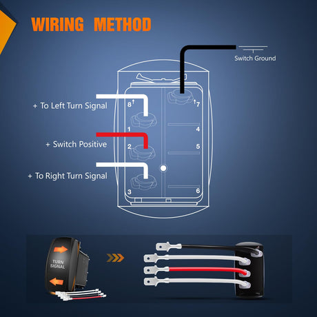 Turn Signal Switch Amber 4Pin ON Off ON Rocker Switch Laser Etched SPDT Toggle Switches 12V 20A 24V 10A Jumper Wires for Cars RVs Boats Campers Trailers