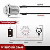 12mm Momentary Push Button Switch 6PCS with Pre Wired Harness 12V Waterproof Stainless Steel Small Round Power Push Button Switches 2 Pin for Car Automotive Truck Boat Marine Off-Road Vehicle