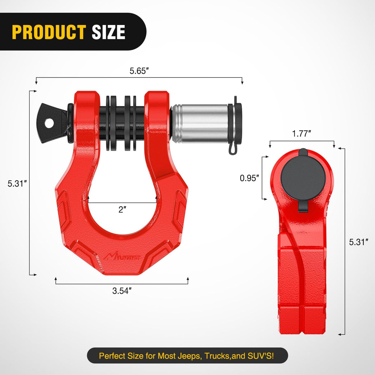 2 Pack 3/4 Inch D-Ring Separate Shackle with 7/8 Inch Lock Pin 45,000 lbs Break Strength, Off Road Recovery Shackle with Isolators Washers for Use with Tow Strap, Winch, Truck Vehicle (Red)