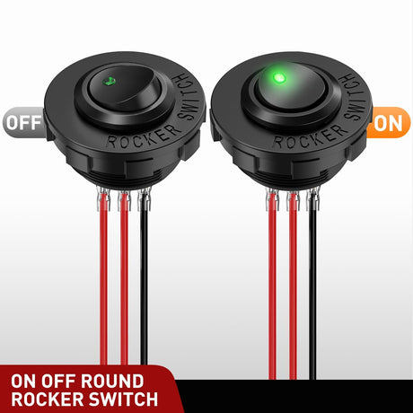1PC Round Rocker Switch with Shell 12V 24V 20A Green LED Toggle swtich with 16AWG Wires SPST 3Pin 2 Position for Car Truck Vehicle Boat Marine Rocker On Off Control