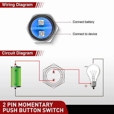 16mm Momentary Push Button Switch 12V Waterproof Black Metal Round Starter Power Switches 2PCS 2 Pin Screw Terminal for Car Truck Horn Boat Marine RV Vehicle