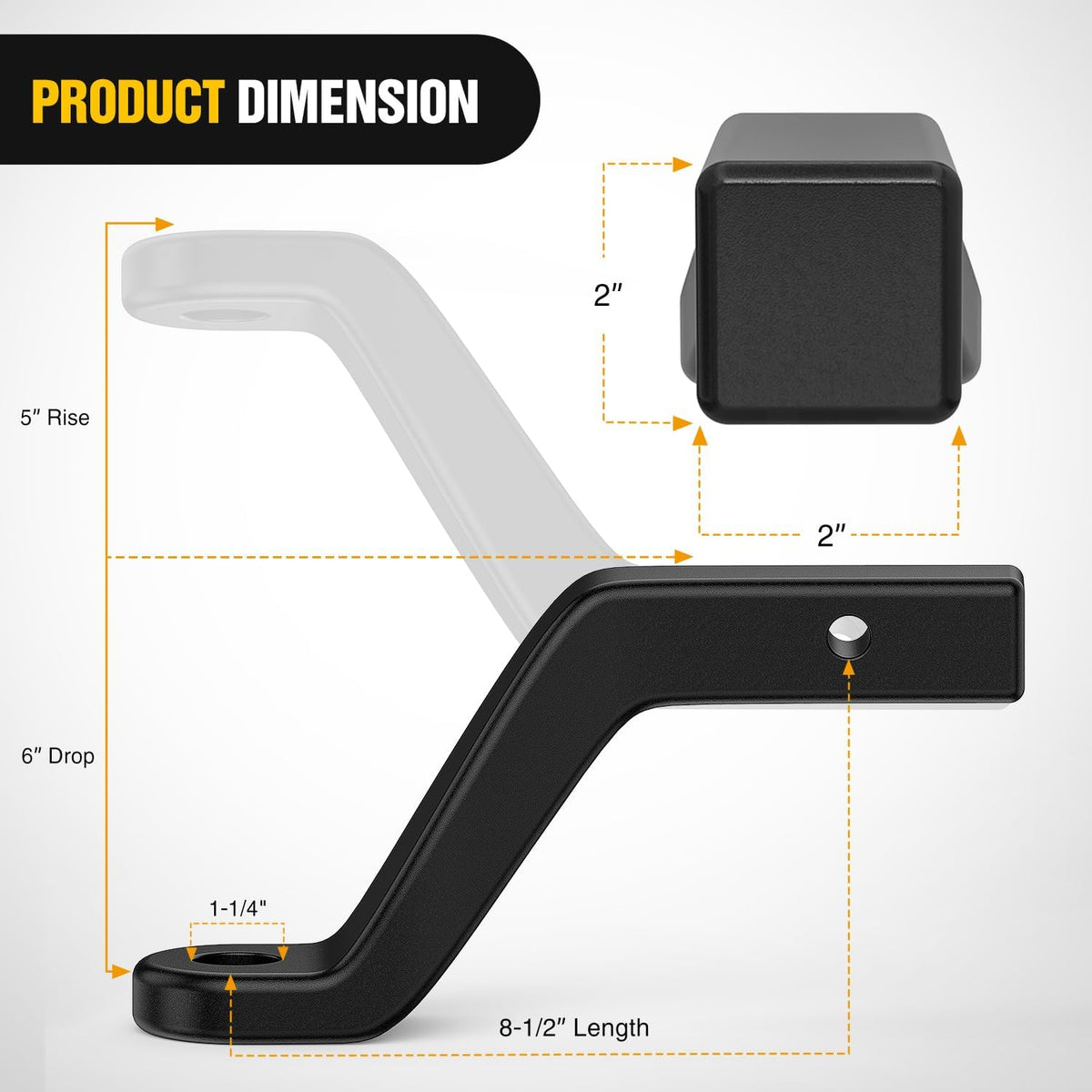 Forged Trailer Hitch Mount Fits 2 Inch Receiver Square 5/8 Inch Hitch Pin Clip 17000 lbs 6 Inch Drop, 1-1/4 Inch Hole, Gloss Black Powder Coat
