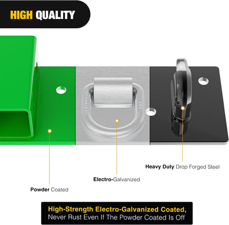 3/8 Inch Tractor Bucket Grab Hooks with 1/2 Inch Tie Down Ring and 2 Inch Receiver Grade 70 Forged Steel Bolt-On for John Deere Compact Tractor Bucket RV UTV Truck Max 4700LBS, Green
