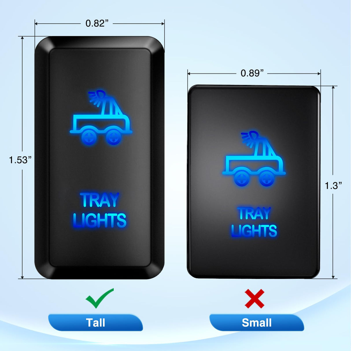 Tray Lights Push Button Switch 12V ON Off Switches with Connector Wire Kit 1.54 Inch x 0.83 Inch Replacement for Toyota FJ Cruiser Fortuner Ta coma Highlander Tundra 4Runner Prado Land Cruiser