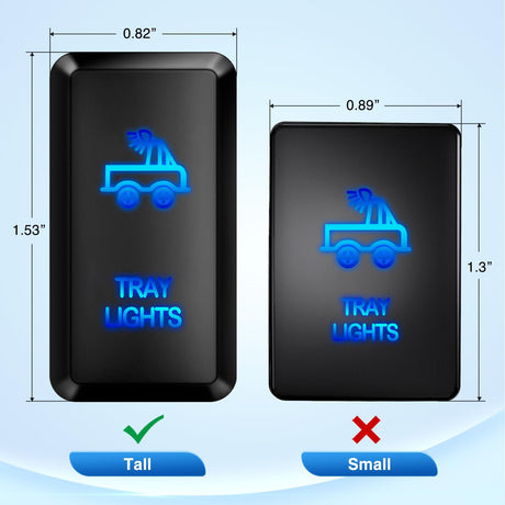 Tray Lights Push Button Switch 12V ON Off Switches with Connector Wire Kit 1.54 Inch x 0.83 Inch Replacement for Toyota FJ Cruiser Fortuner Ta coma Highlander Tundra 4Runner Prado Land Cruiser