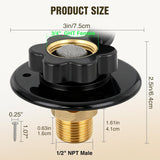 RV City Water Inlet with Check Valve 1/2 Inch NPT Male to 3/4 Inch GHT Female Brass City Water Fill Inlet Flange Connection Fittings for RV Camper Trailer Marine Hose Water Connector Replacement Black
