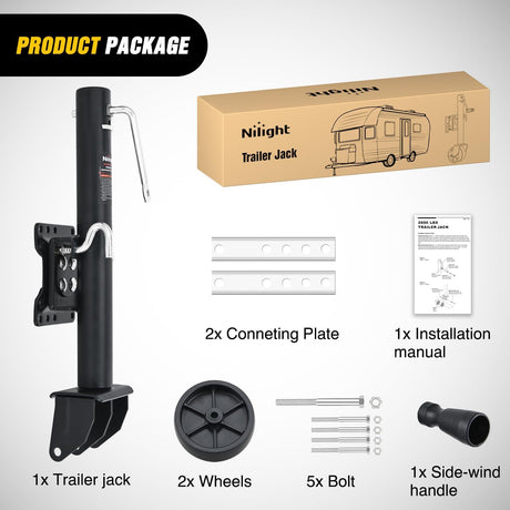 Trailer Jack with Wheel 1500 LBS 12 Inch Vertical Travel Swivel Bolt-on Heavy Duty Trailer Tongue Jacks Wheel Alloy Steel Utility Boat Trailers Stabilizer Jack Stand for Trailers RV Camper Black